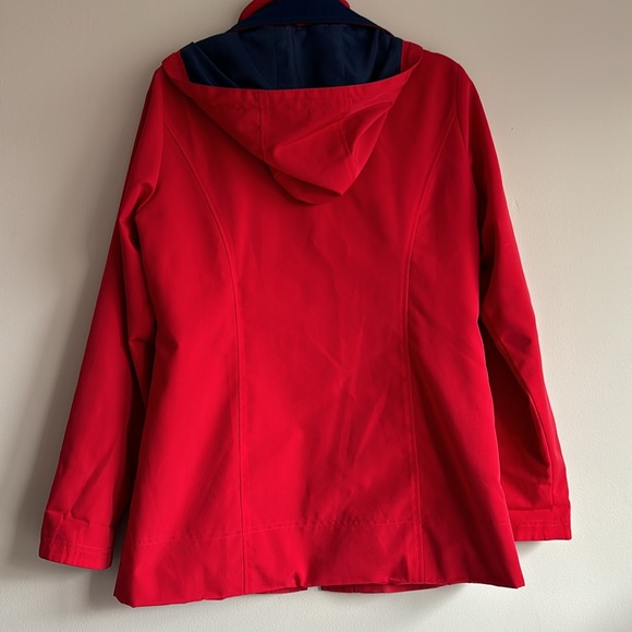 LIZ CLAIBORNE  vintage Red Coat Jacket Detachable Hood & Lining Zip Up Womens M - Picture 4 of 10